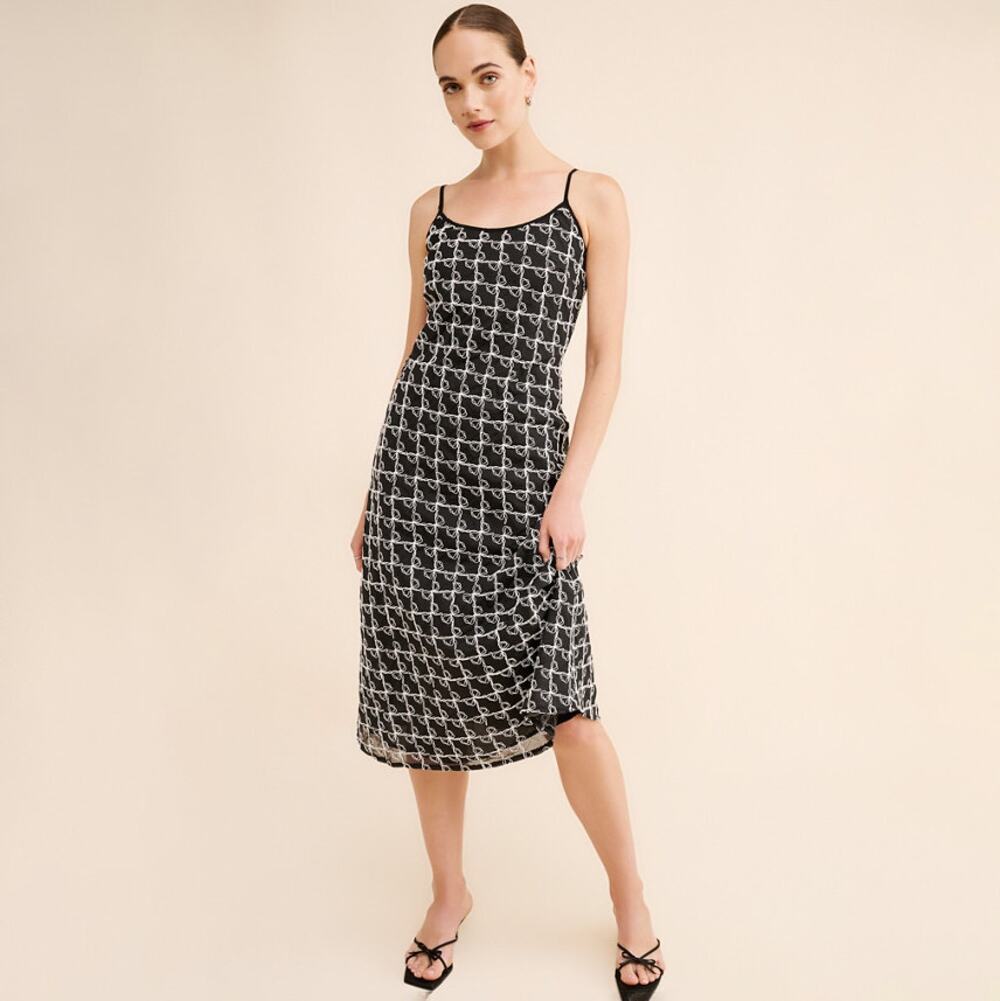 Lisa Says Gah Sofia Bow Sheer Party Midi Dress Embroidered Size XS/S
